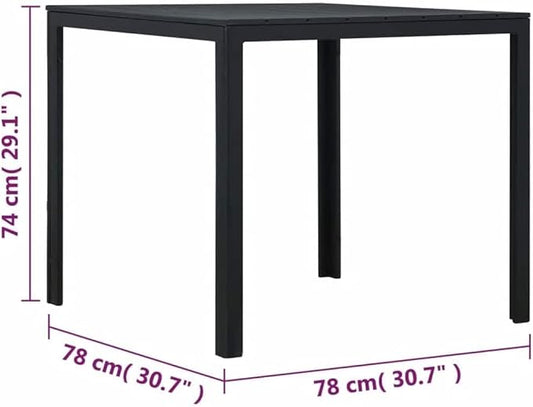 Black HDPE Steel Square Coffee Table, 30.7x30.7x29.1 in, Durable Outdoor Patio Side Table for Garden, Balcony, Living Room Furniture