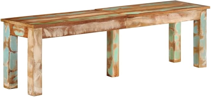 Solid Reclaimed Wood Outdoor Bench for Patio Garden Seating with Rustic Aesthetic and Durable Construction Comfortably Seats Three Adults
