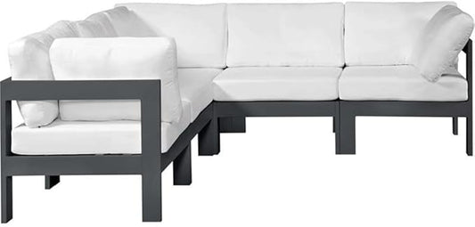 MAKLAINE Contemporary Outdoor Modular Sectional Sofa, Aluminum Frame, Water-Resistant White Fabric, 90" W x 90" D x 34" H, Patio Furniture for Garden or Outdoor Seating