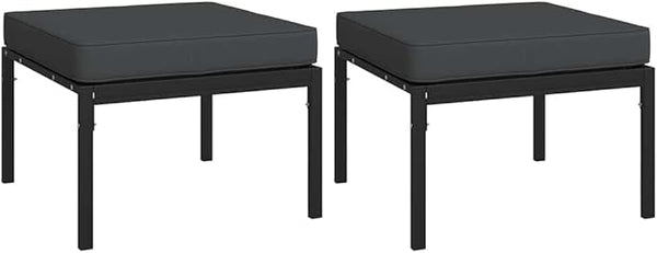 vidaXL Outdoor Footstool 2 Pcs - Patio Garden Ottoman Footrest with Gray Cushions - Modular Steel Frame - Comfortable - Photo 1
