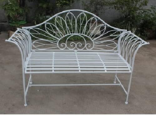 Hi-Line Gift 78675-WT White Metal Garden Bench