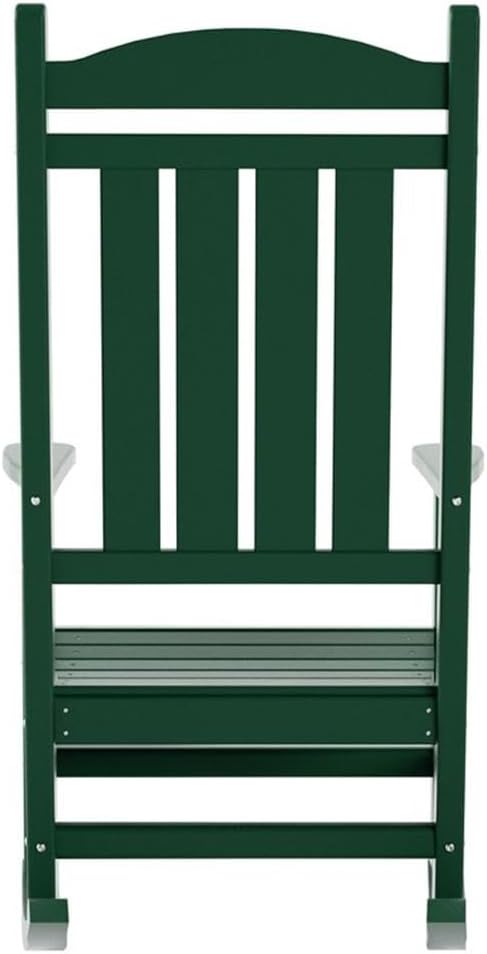 Costaelm Oversized Outdoor Rocking Chair, High Back Porch Rocker Chair, HDPE All Weather Resistant Outdoor Seating Furniture Wide Rocker Chair for Patio, Lawn, Garden, Dark Green