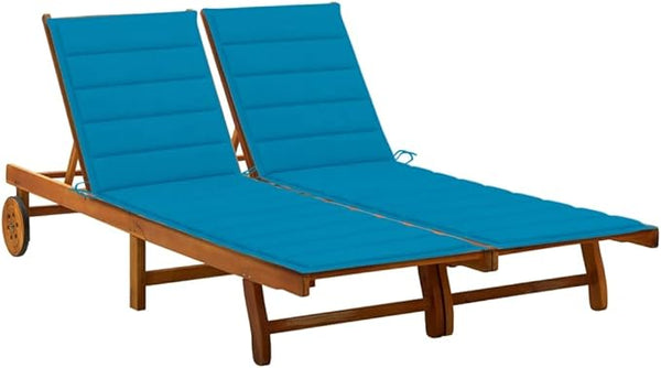 2-Person Patio Sun Lounger with Cushions Solid Wood Acacia Adjustable Backrest and Footrest for Outdoor Relaxation in - Photo 1