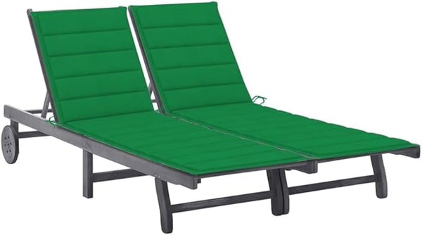 Outdoor 2-Person Sun Lounger with Cushions, Solid Acacia Wood Patio Chaise Lounge - Photo 1