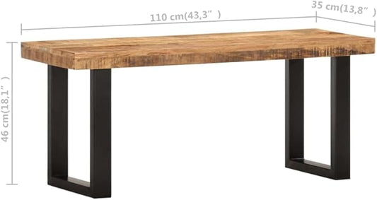 Industrial Entryway Bench 43.3 in Solid Mango Wood and Steel Rustic Modern Seating for Hallway Living Space Indoor Outdoor Use