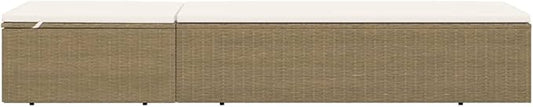 PE Rattan Sunlounger 77.9"x23.6" Outdoor Chaise Lounge with Adjustable Backrest, Removable Cushion, Powder-Coated Steel Frame, Brown & Cream for Poolside Patio Garden