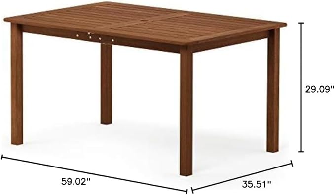 Furinno Tioman Outdoor Dining Table, Natural 35.5"D x 59.0"W x 29.0"H