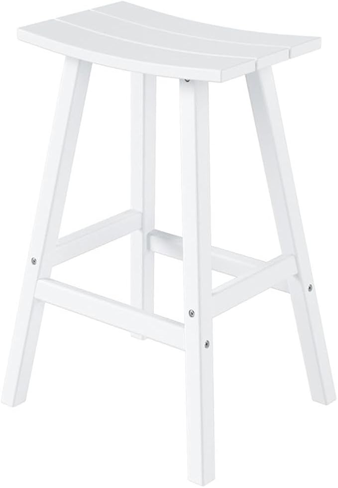 Costaelm All-Weather Outdoor Bar Stools, 29" Height Patio Stools & Bar Chairs, Adirondack Poly Patio Bar Stool for Patio, Deck, Kitchen Counter and Garden, White