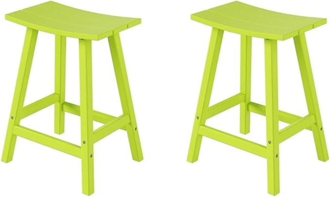 Costaelm All-Weather Bar Stools Set of 2, 24" Height Outdoor Bar Stools, Adirondack Poly Patio Bar Stool for Patio, Deck, Kitchen Counter and Garden, Lime