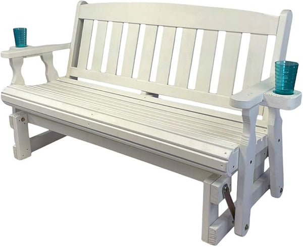 Amish Heavy Duty 800 Lb Mission Pressure Treated Porch Glider with Cupholders (5 Foot, Semi-Solid White Stain) - Photo 1