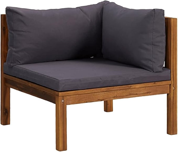 Modular Outdoor Sectional Corner Unit, 27.2" Acacia Wood Patio Furniture, Dark Grey Breathable Cushions - Photo 1