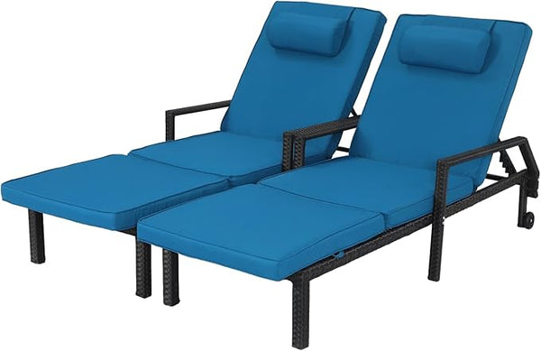 Patio Chaise Lounge Set – Adjustable Outdoor Lounge Chairs with Cushions & Headrest – All-Weather Rattan Reclining - Photo 1