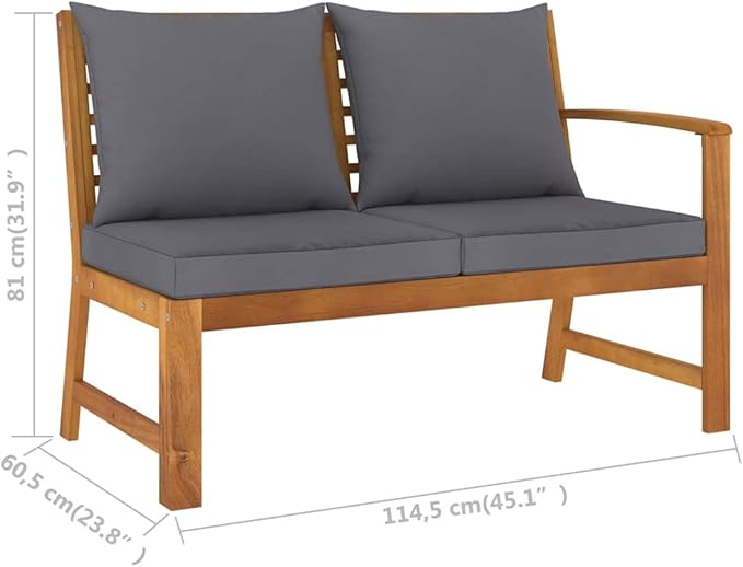 Patio Bench,Outdoor Furniture,Garden Bench,Weather Resistant,with Dark Gray Cushion,Perfect for The Front Porch, Backyard, Patio or Balcony, 45.1" Solid Acacia Wood