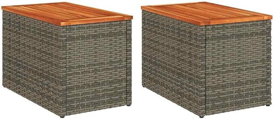 Set of 2 Outdoor Side Tables, Rectangular Patio End Table with Solid Acacia Wood and PE Rattan, Modern Garden Furniture for Backyard, Balcony, and Poolside