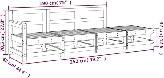 Modular Garden Lounge Set, Rustic Solid Pine Wood Outdoor Sofa for Patio, Backyard, and Balcony, Natural Brown Finish, 5-Person Seating Capacity, Comfortable Garden Furniture