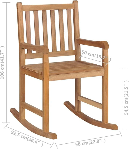 Rocking Chair Brown Solid Teak Wood Medium Durable Outdoor Chairs Patio Set for Indoor Tavern