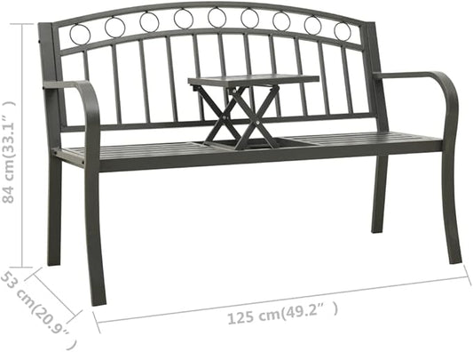 Garden Bench Grey Powder-Coated Steel Medium Durable Yard Bench Outdoor Furniture for Courtyard Balcony