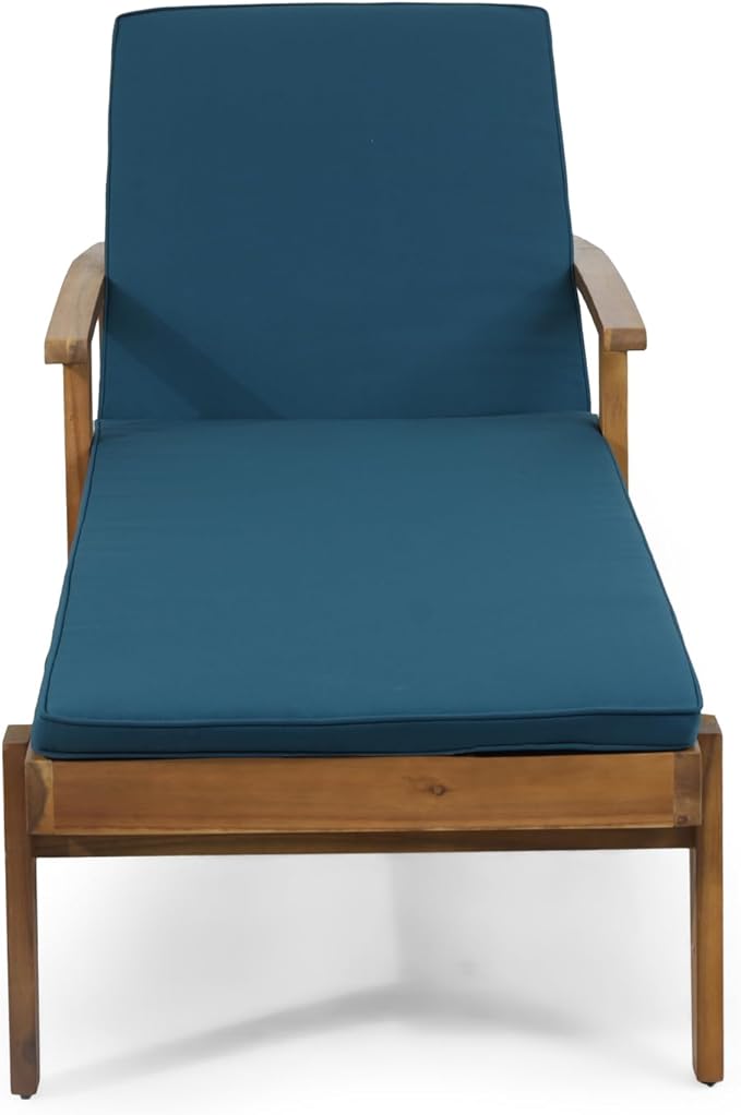 Outdoor Chaise Lounge Chair, Pool Lounge Chairs with Wheels, 5-Position Adjustable Backrest & Wood Frame, Patio Lounge Chair for Pool Poolside Sunbathing Backyard Beach (Blue)