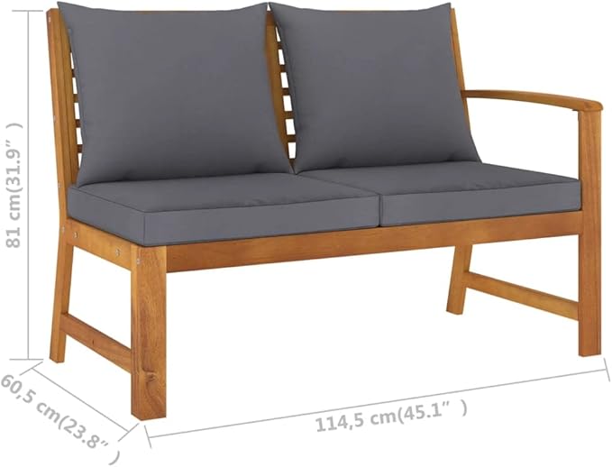 Garden Bench Dark Grey Solid Acacia Wood 45.1 in Durable Outdoor Sofa