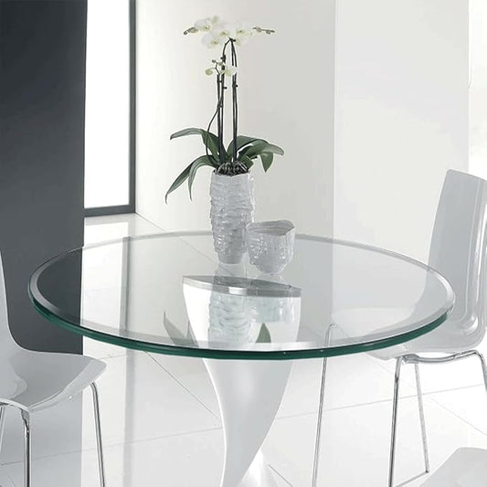 Dulles Glass 50 inch Round Glass Table Top - Tempered - 1/2" Thick Glass Surface, Safe Beveled Edge, Multipurpose for Dining Table, Patio, Coffee and End Table