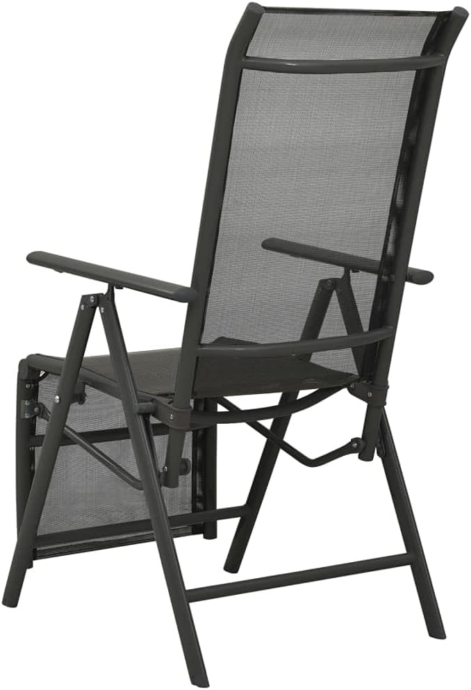 vidaXL Set of 2 Reclining Patio Chairs - Outdoor Comfort with Adjustable Backrest and Footrest - Modern Design Lounge Chairs with Durable Powder-Coated Aluminum Frame and Breathable Textilene - Black