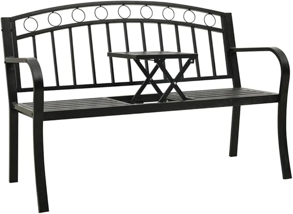 Patio Bench with a Table, Outdoor Garden Benches, Chairs with Armrests for Park, Yard, Porch, Lawn, Balcony, Backyard - Photo 1