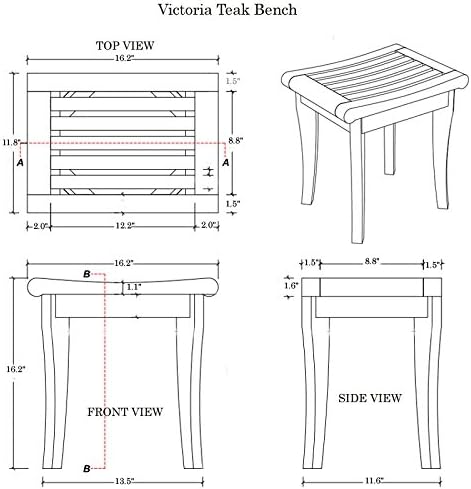 Victoria Teak Shower Bench | Heavy Sturdy Built Stool for Coffee Accent Table, Wood End Tables for Garden, Backyard, Bed, Living Room, Couch | Perfect for Indoor and Outdoor Use