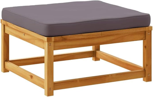 Outdoor Ottoman Dark Grey 24.8"x24.8"x11.8" Acacia Wood Patio Sectional Footstool with UV Resilient Cushion Modern Coffee Table for Garden Balcony Backyard Seating