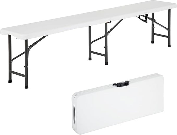 YRLLENSDAN 6FT Plastic Folding Bench Indoor & Outdoor Potable Foldable Bench with Carrying Handle for Party Garden Camping Dining (1)