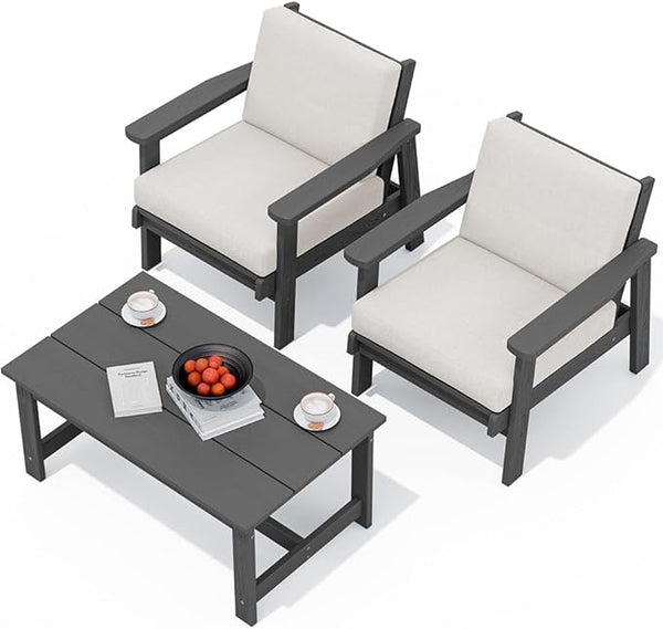 SERWALL HDPE Outdoor Couch, Grey Frame and Khaki Cushion