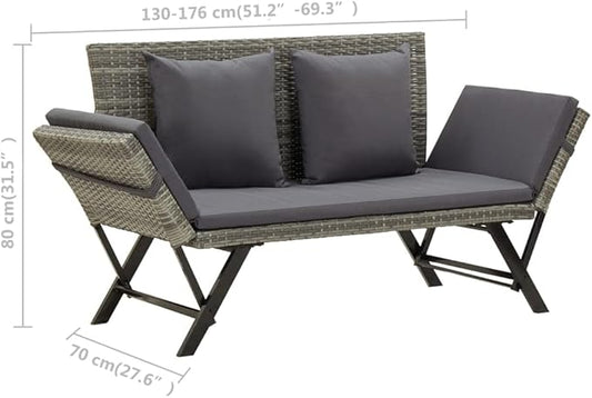 Garden Bench Deck Bench Patio Bench with Cushions 69.3" Gray Poly Rattan