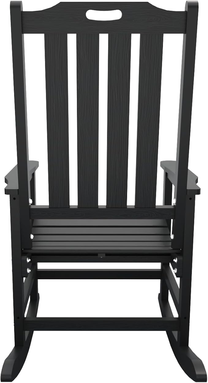 Oversized Rocking Chair Set of 8, Outdoor Rocking Chair for Adults, All Weather Resistant Porch Rocker for Lawn Garden, Black