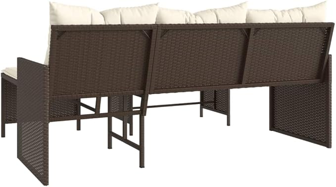 vidaXL L-Shaped Patio Sofa with Cushions and Coffee Table - Brown Poly Rattan Outdoor Lounge Set with Washable Covers for Garden, Terrace, Deck