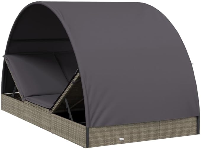 2-Person Adjustable Outdoor Chaise Lounge, 83" Gray PE Rattan Sunbed with Multi-Position Backrest & Cushions, Weather-Resistant Patio Recliner for Poolside, Garden or Balcony
