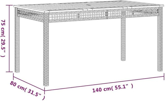 Contemporary Rectangular Garden Table Black and Brown Outdoor Dining Set with Acacia Wood Top and Poly Rattan Seating for 6 People