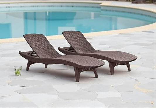 Outdoor Wicker Chaise Lounge Chairs, Adjustable Patio Furniture, Set of 2, (Dark Brown)