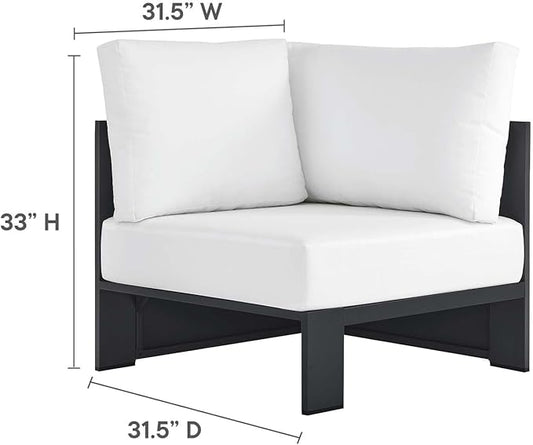 Modway Tahoe Aluminum Outdoor Sectional Corner Chair in Gray White with Weather-Resistant Cushions, Deep Seat Modular for Patio Furniture Lounge Set
