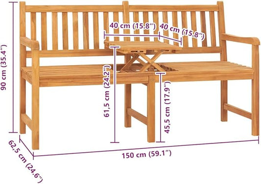 Solid Teak Wood 3-Seater Garden Bench with Convertible Table, Rustic Outdoor Furniture for Patio and Garden, Durable Teak Bench with Comfortable Seating and Easy Maintenance