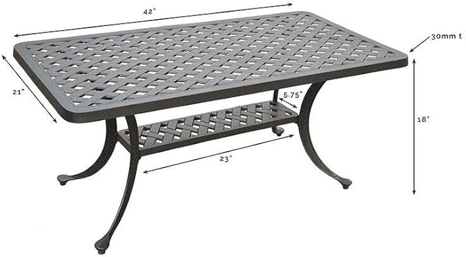 Coffee Table Outdoor - Black Metal Patio Furniture - Rectangular