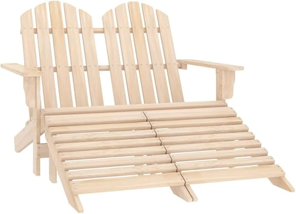 Solid Fir Wood 2-Seater Detachable Garden Adirondack Chair with Ottoman - Photo 1