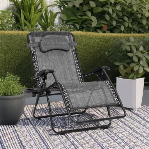 Best Choice Products Oversized Zero Gravity Chair, Folding Outdoor Patio Lounge Recliner w/Cup Holder Accessory Tray, Pillow - Gray