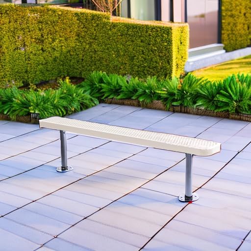 COATEDOUTDOORFURNITURE Coated Outdoor Furniture Heavy-Duty Outdoor Bench Thermoplastic Coated, Expanded Metal, Commercial-Grade Seating, Made in America (Surface Without Back, 6 Ft, Tan)