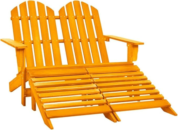 Orange Solid Fir Wood Large Detachable 2-Seater Garden Adirondack Chair with Ottoman for Patio - Photo 1