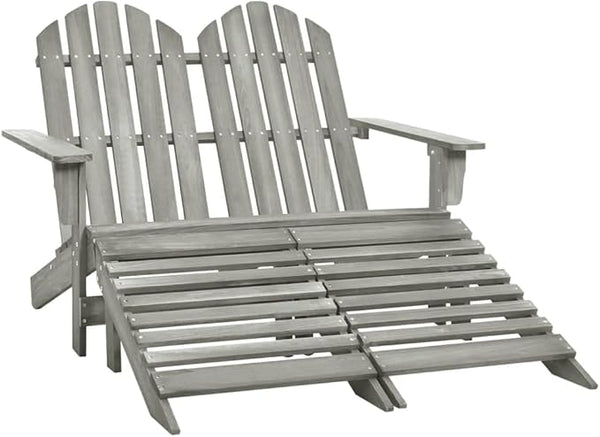Grey Solid Fir Wood Adirondack Chair with Ottoman, Two-Seater Outdoor Patio Lawn Chairs for Garden, Deck, Balcony - Photo 1