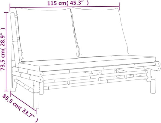 Durable Bamboo Garden Bench with Weather-Resistant Cushions for Two, Natural Outdoor Seating Furniture for Patio Balcony Decor, Comfortable Wide 45.3 Inch Rustic Bench