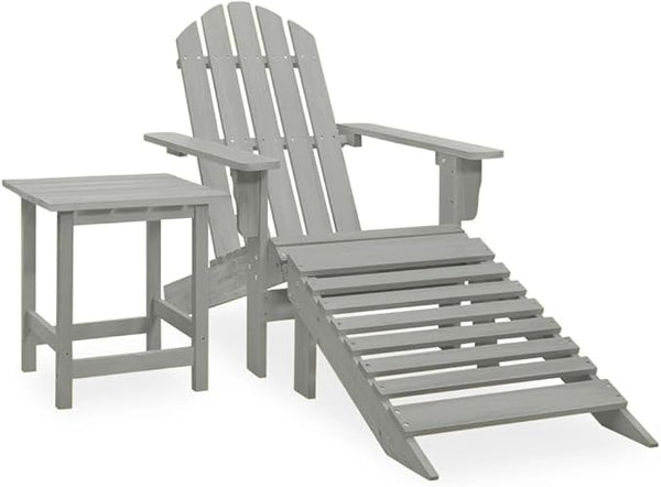 Patio Furniture Set with Ottoman and Table Solid Fir Wood Gray Outdoor Adirondack Chair for Garden Balcony Porch - Photo 1