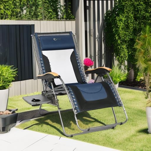 Portal Portable Zero Gravity Chair, Lounge Chair Outdoor Oversized Zero Gravity Chair Folding Lounge Chair with Adjustable Pillows and Cup Holder for Poolside Backyard and Lawn, Support 350lbs