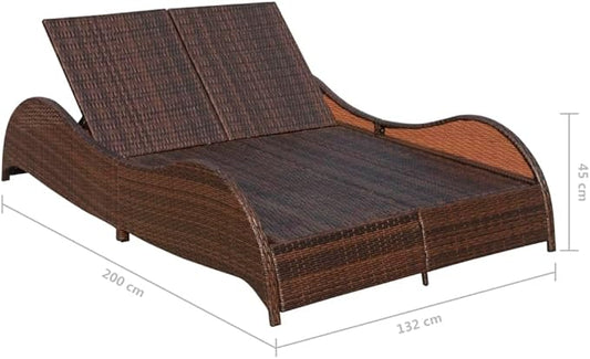 Double Sun Lounger hammock chair,lounge chair,patio lounge chairs,christopher knight outdoor furniture,outdoor chaise lounge,outdoor lounge chairs set of 2,with Cushion Poly Rattan Brown