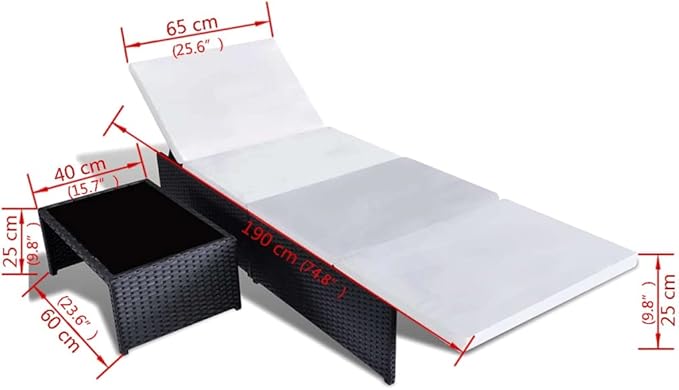 Sun Loungers 2 pcs Outdoor Chaise,Outdoor Lounge Chairs Set of 2,Chaise Lounge,Lounge Chairs for Outside,Pool Lounge Chairs,Outdoor Chaise Lounge,with Table Poly Rattan Black