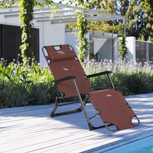 3-in-1 Oversized Sun Tanning Chair with Mat & Face Hole, Heavy Duty Folding Chaise Lounge - 5-Position Adjustable Outdoor Chair for Beach, Pool, Patio, Lawn, Yard - Includes Pillow (Brown 2)